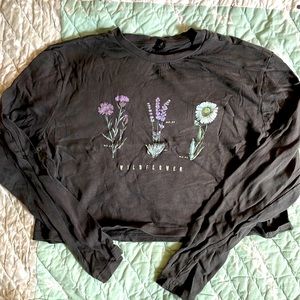 Urban Outfitters Wildflower Long Sleeve Crop Top - Size Small - Blue/Gray
